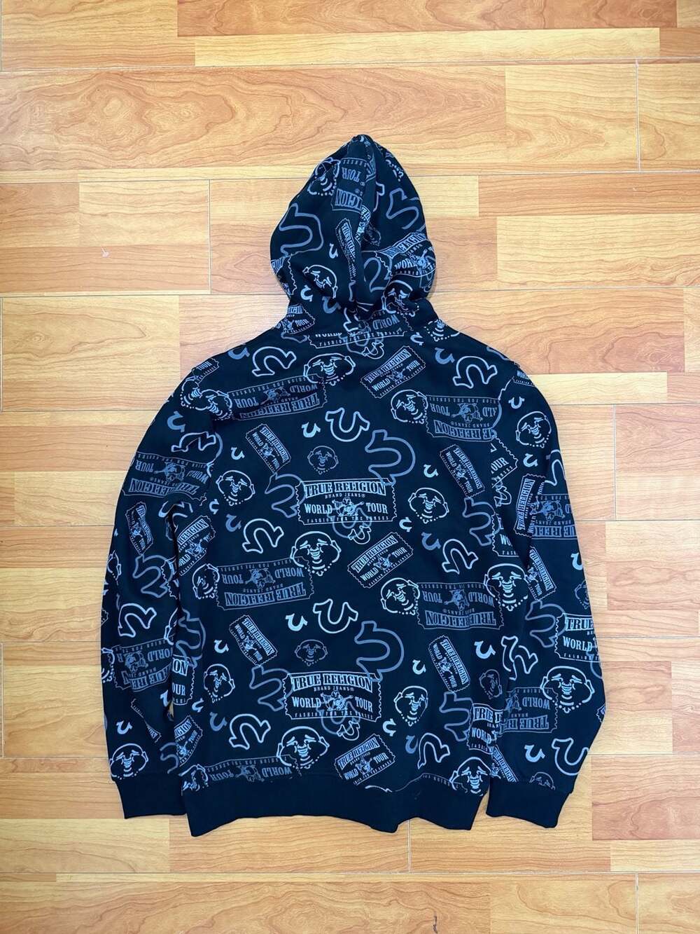 True Religion Ticket AOP Pullover Hoodie Jet Black Size Medium - Picture 4 of 4